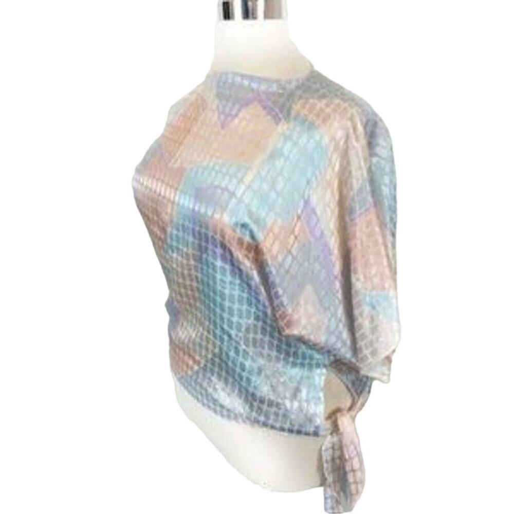 Disco Queen Satin Top Sasia NY Women's Boatneck 70s Pastel Vintage Oversize S - Picture 2 of 14